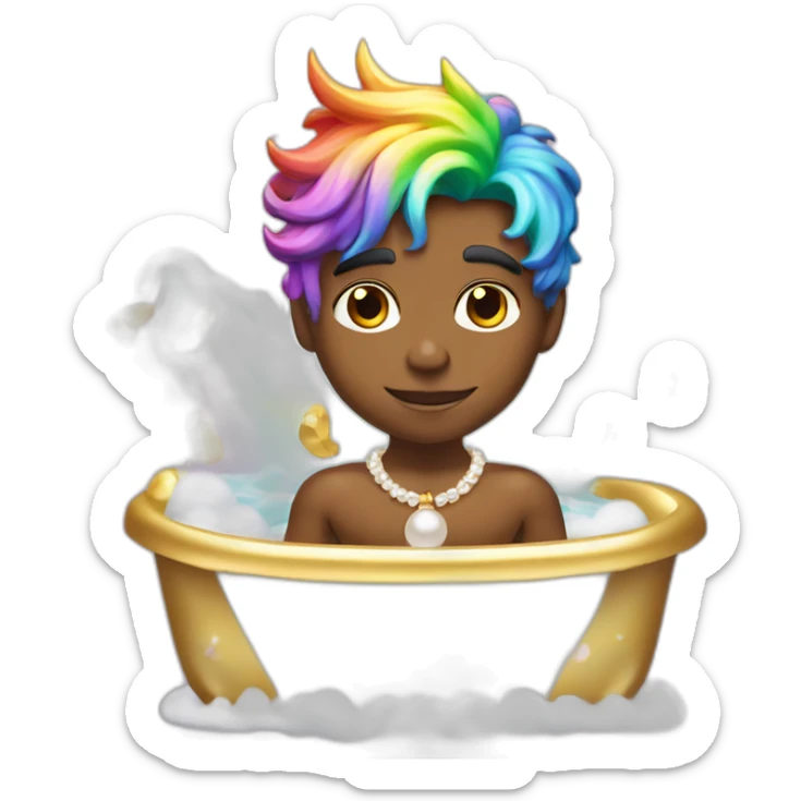 posh-muscle-boy-with-pearl-necklace-and-rainbow-unicorn-hair-in-golden-bathtub sticker