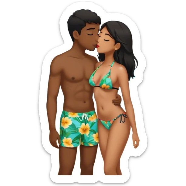 Black boy at the beach kissing south Asian girl sticker