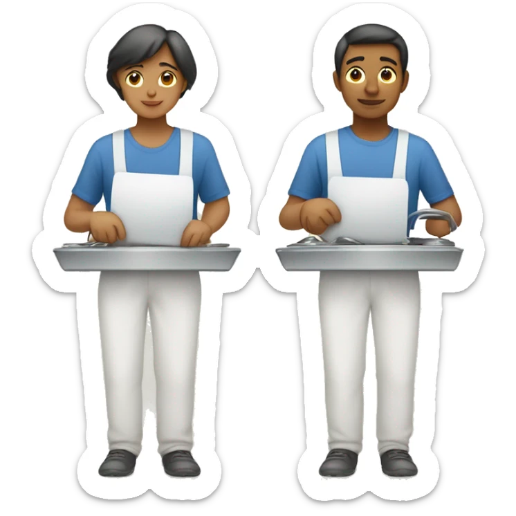 gender neutral person holding traditional weighing scales in each hand sticker