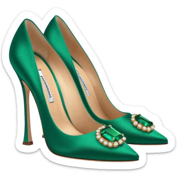 manolo blahink 90's satin pump add the jewelry to the front green sticker