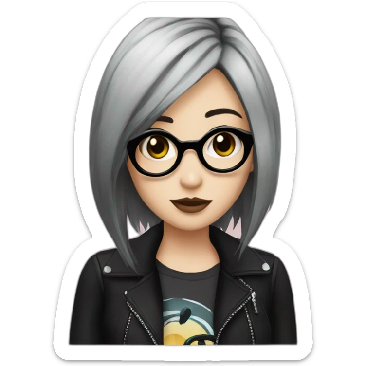 Emo girl with glasses and graphic eyeliner and black hair wearing a club outfit sticker