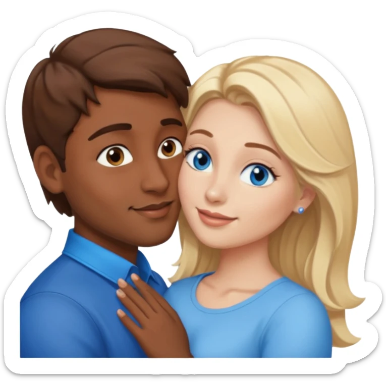Indian brown hair man kisses blonde white woman with blue eyes sticker