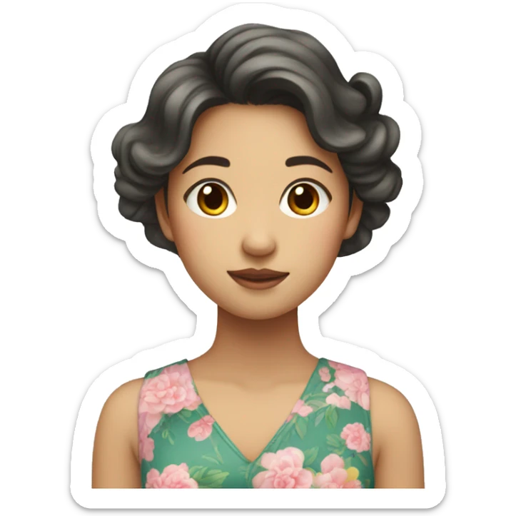 Asian Teen Girl with wavy hair in a floral dress sticker