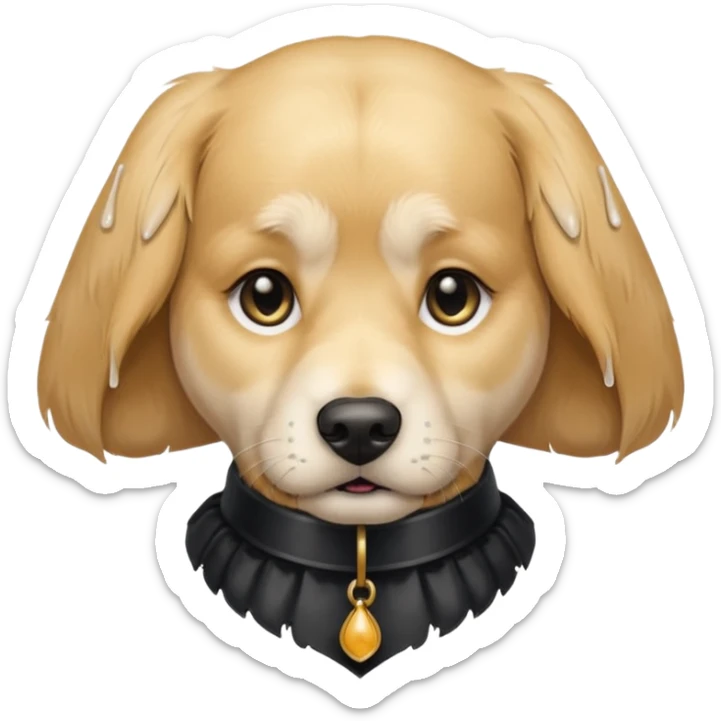 Sad golden retriever dog with tears in eyes, wearing gothic accessories  sticker
