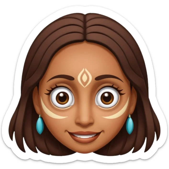brown Maori female face doing a female pukana, big eyes and upside down smile sticker