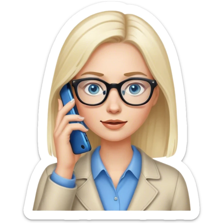 Pale Realistic balage hair woman wearing glasses and blue eyes speaking on 1 cell phone sticker
