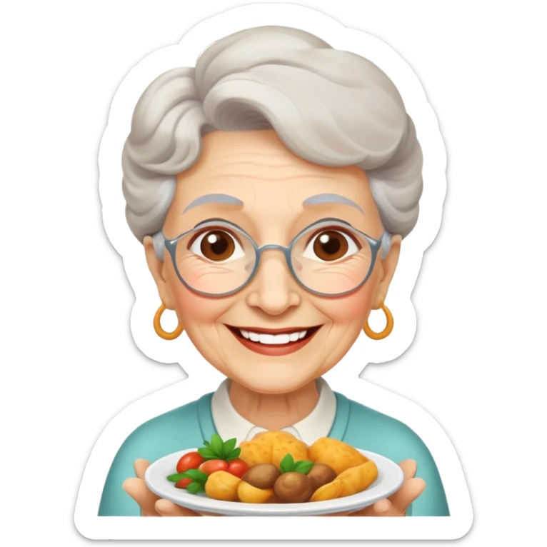 happy elderly grandmother smiling with delicious homemade food sticker