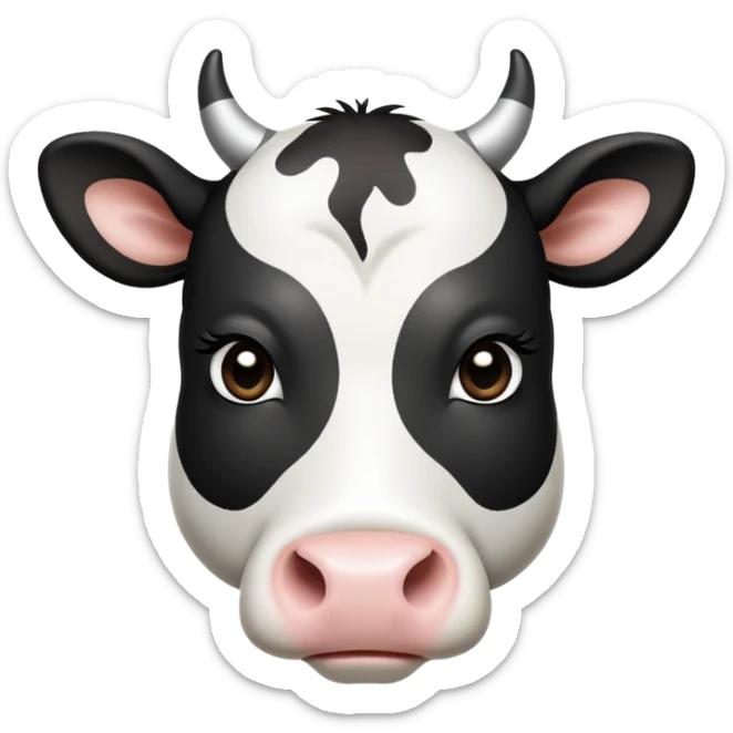 cinematic-noble-black-and-white-cow calf-portrait-emoji,-poised-and-regal,-with-a-large,-sturdy-build-and-a-beautifully-patterned-hide-of-rich-black-accented-by-crisp-white-patches,-deep-set-soulful-brown-eyes,-simplified-yet-sharp-and-sophisticated sticker