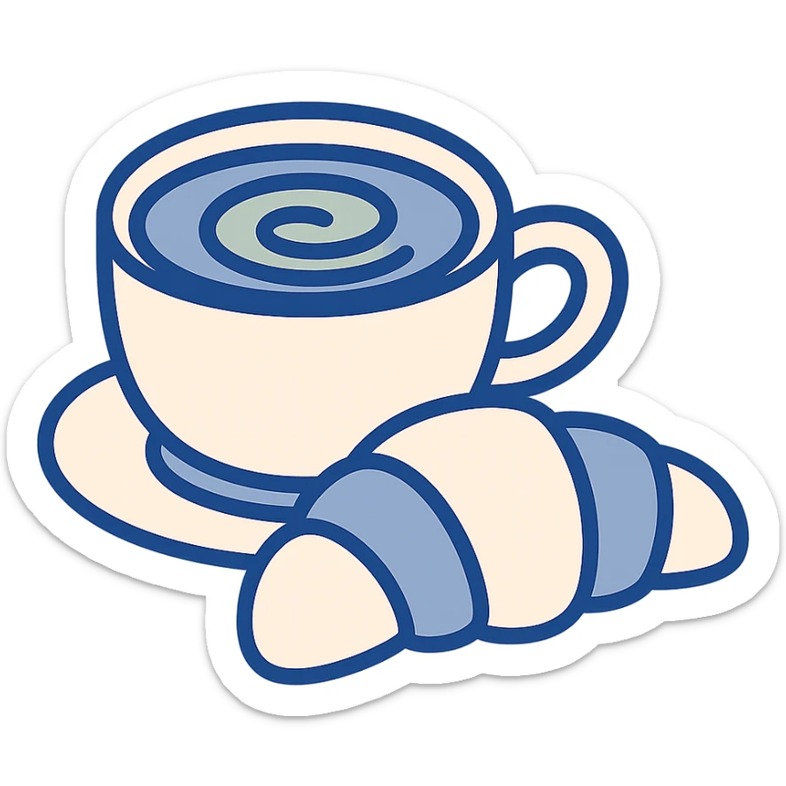 minimal flat color style matcha latte and croissant together sticker