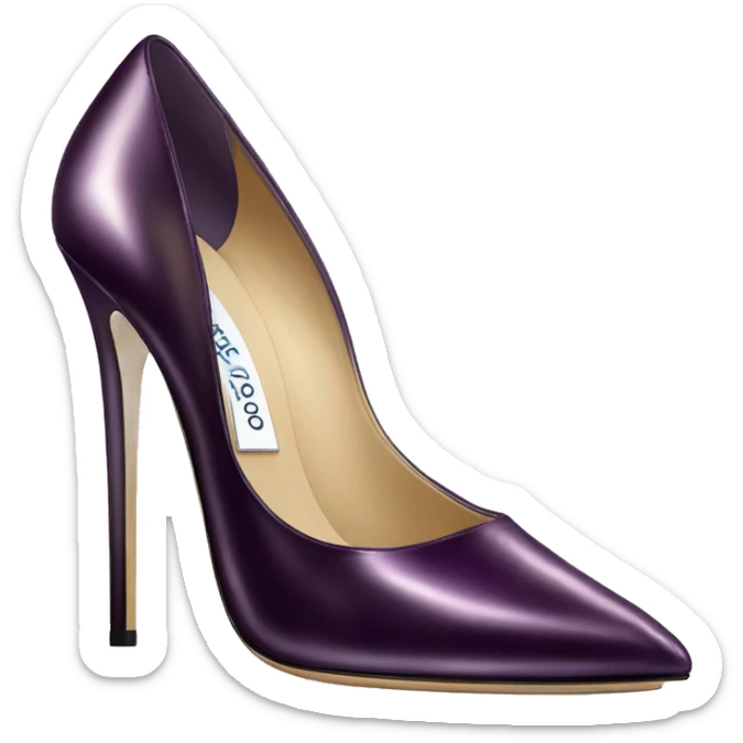 Realistic isolated top view of a pair of dark plum color iridescent jimmy Choo stiletto high heel shoes. sticker