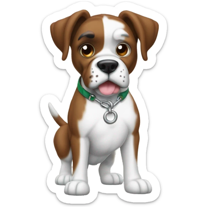 Perro boxer bayo, con la cara de color bayo y pecho con una figura de ancla de color blaco donde el blanco sigue en su estomago, patas de color bayo sticker