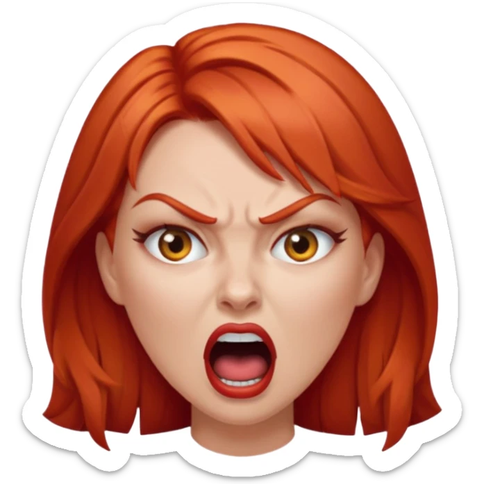 mujer pelirroja con los ojos y los labios maquillados enojada gritando sticker