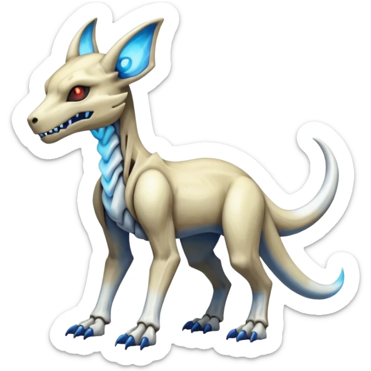 Skeletal Evil Shiny Glowing Cubone-Marowak-Zoroark-Anubis-Wendigo-Fakémon-hybrid-creature (full body), 4 legs sticker