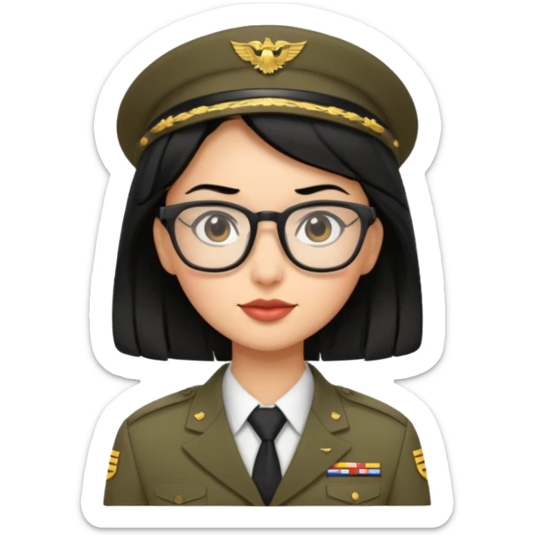 Black hair military secretary glasses nerd cute no hat no insignia sticker