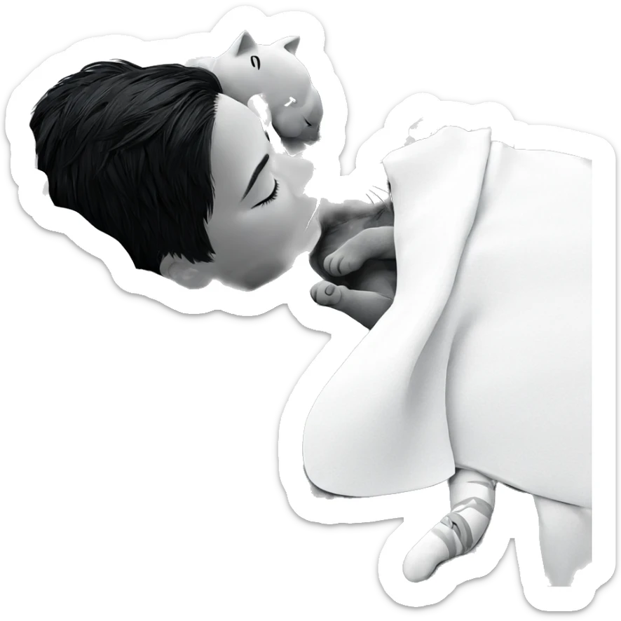 baby boy sleeping with cat sticker