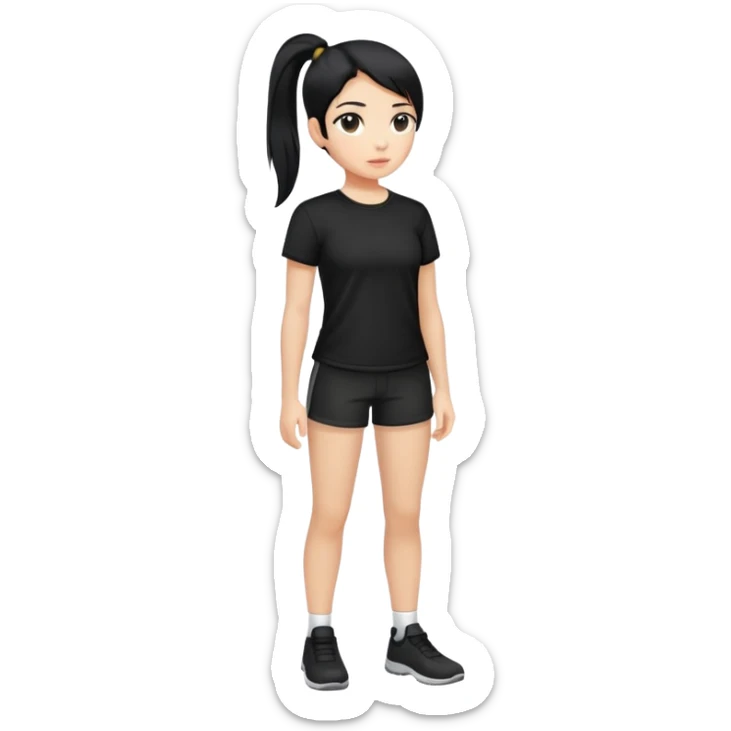 A girl whit black shirt hair and a ponytail whit a short shirt and short pants  sticker
