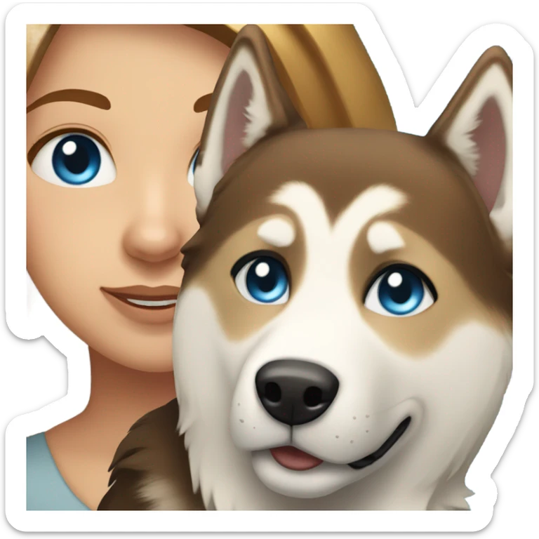 White Woman hair brown and bleus eyes and golden Husky  sticker