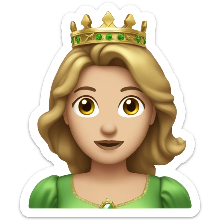 pretty 40 year old woman green eyes straight brown hair gold princess crown sticker