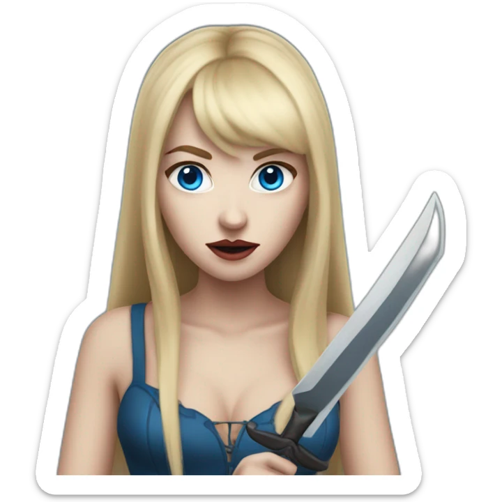 beautiful vampire woman with long blonde hair and blonde straight bangs and blue eyes wielding knives sticker