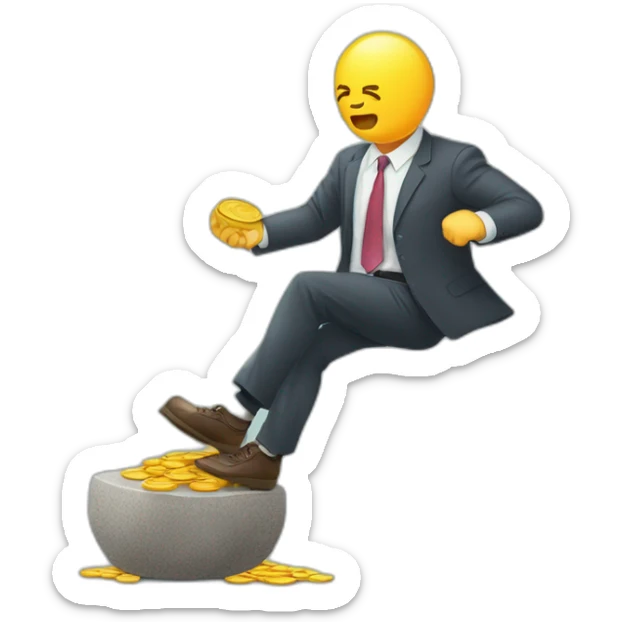 money trap concept, financial risk metaphor. businessman trying to reach a coin stuck with a stone tied to his feet sticker