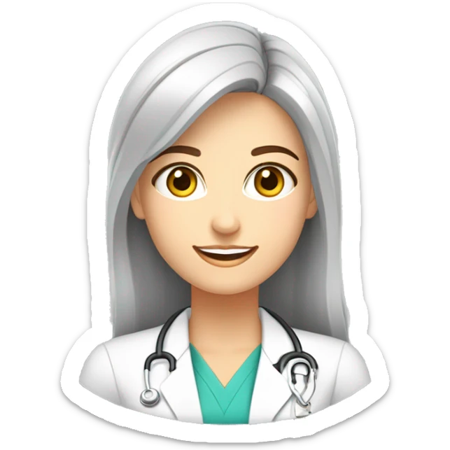 Crea un avatar de medio cuerpo de una nutricionista morena con ojos grandes y de color gris, cara fina, pelo rubio y largo, ojos grises, uniforme blanco, no incluí ningún elemento médico  sticker