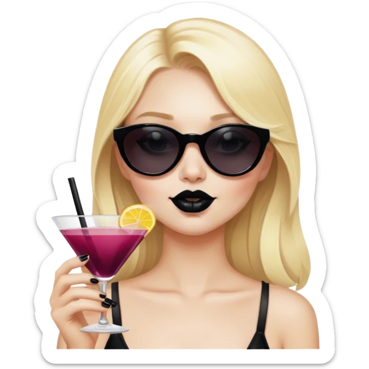 Blonde girl wearing sunglasses and sipping a cosmo with black lipstick sticker