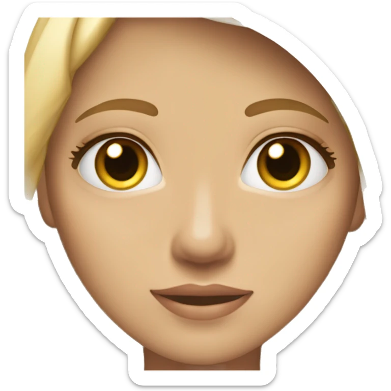 Una chica rubia oscuro, blanca, hojos hazel, facciones bonitas y relajada sticker