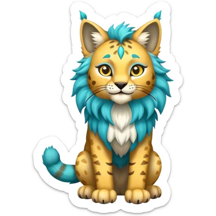 Yellow and cyan Fairy-type Bobcat-Lynx-Lion-Fakémon full body sticker