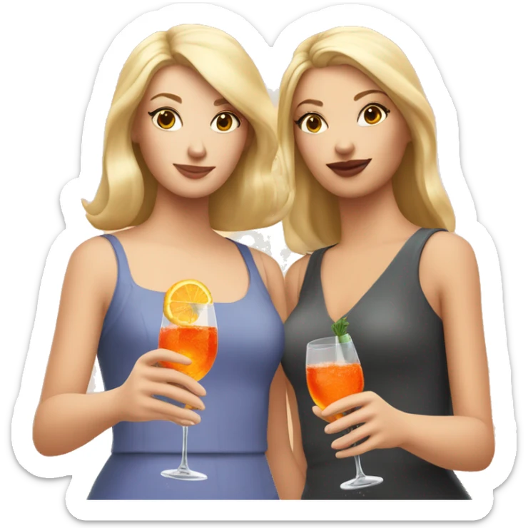 two white female girl, who is drink. in her hand is an aperol spritz sticker