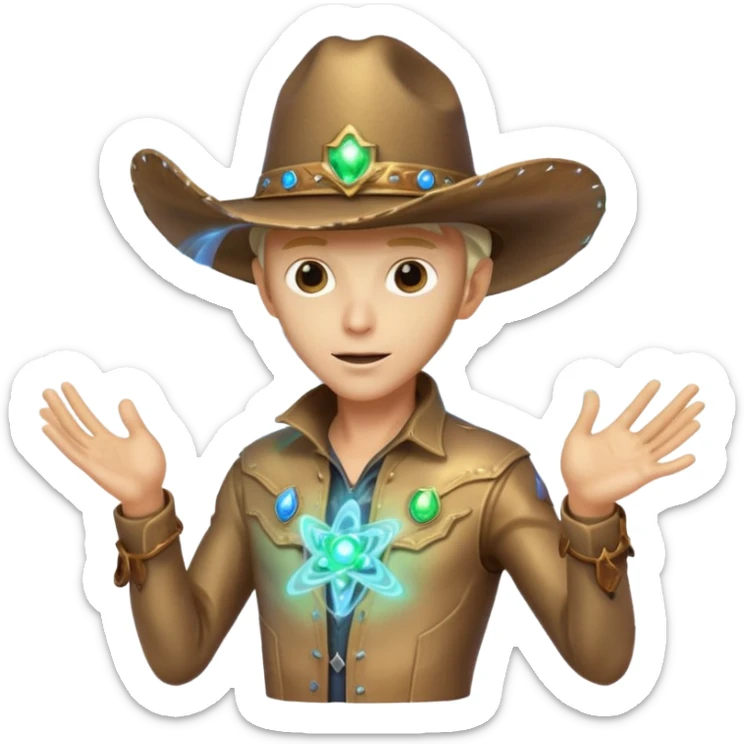 Portrait of an energy-based alien cowboy, translucent glowing body made of swirling light, holographic cowboy hat, sparks of energy floating around, dark background, cinematic lighting, ultra detailed sci-fi portrait
 sticker