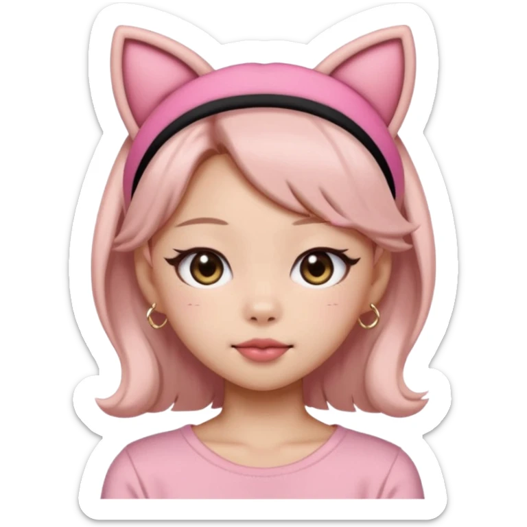 “Cartoon emoji of Jennie from BLACKPINK, heart-shaped face, almond upturned eyes, defined jawline, soft blush, chic expression, cat ears headband” sticker