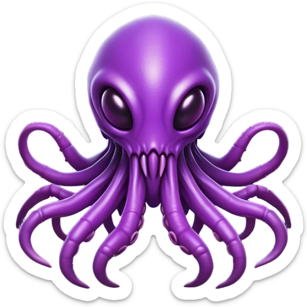 Clash of Clans aesthetic: Cinematic fierce Zerg Alien Emoji, rendered in a 3D vector-style similar to standard emojis with minimal shading and bold, simplified shapes. A compact, isometric, otherworldly creature with insectoid, organic details and subtle, eerie tentacles, softly glowing with a sinister alien charm. Simplified yet unmistakably iconic, highly detailed and consistent, glowing with a soft, spectral radiance and high shine. Stylized with a touch of bio-engineered mischief and a soft glowing outline, capturing the essence of a fearsome extraterrestrial menace with a playful twist! sticker