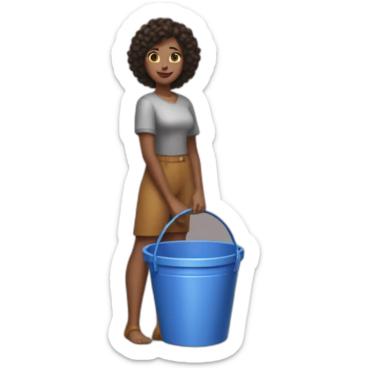 A woman standing with one of her legs in a bucket sticker