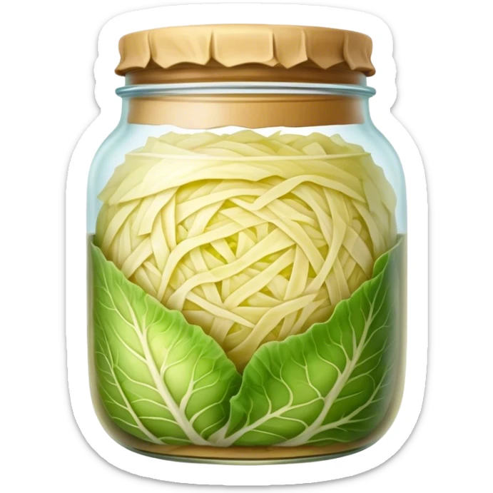 Sauerkraut Cinematic Realistic Sauerkraut Dish Emoji, depicted as tangy fermented cabbage neatly served in a traditional jar, rendered with vibrant textures and crisp, natural lighting. sticker