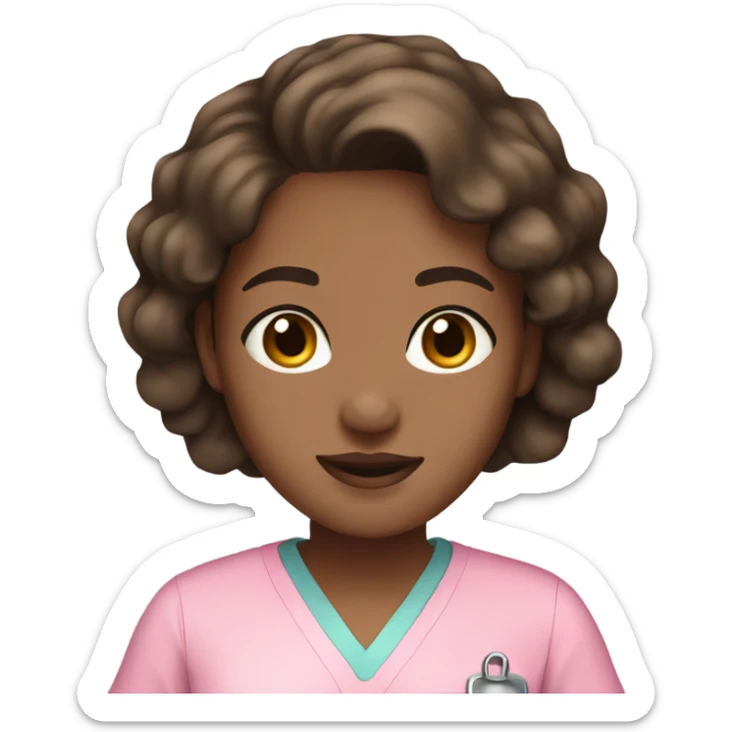 Girl with brown hair, brown eyes & brown skin in pink scrubs  sticker