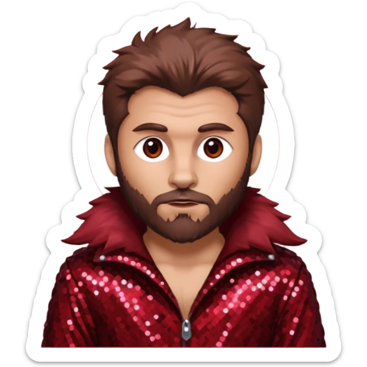 The Wolf Man with brown hair and fur, dark red sequin outfit sticker