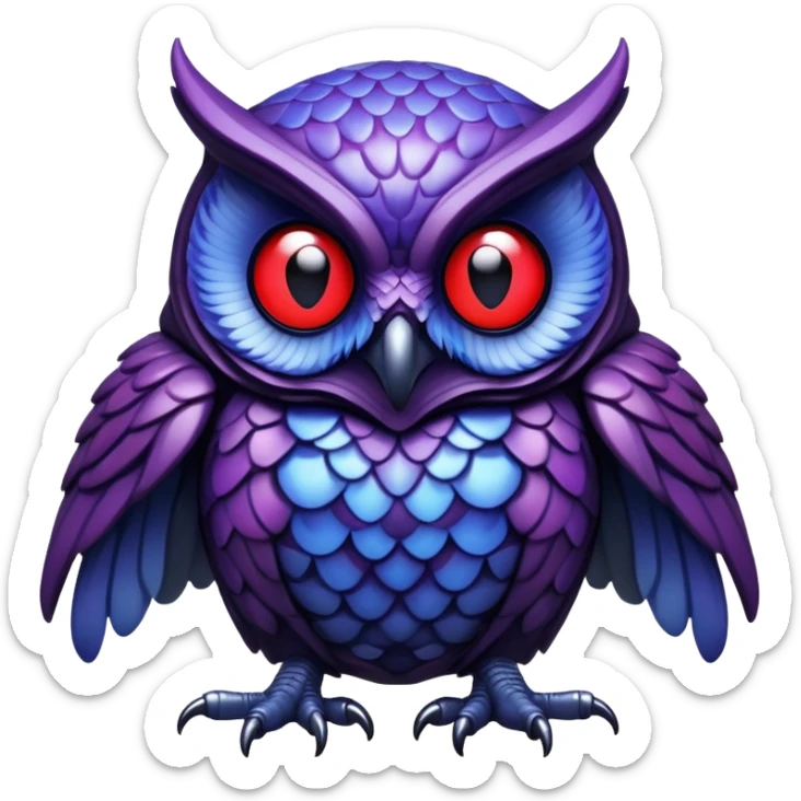 Owl xenomorph hybrid front facing full body dark purple and blue and red sticker