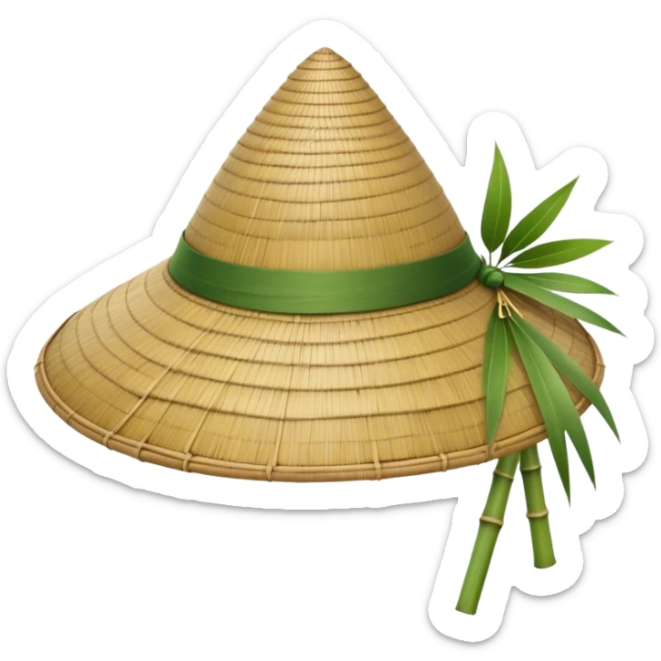 ​Cinematic Realistic Traditional Vietnamese Nón Lá, depicted as a delicately crafted conical hat made of bamboo and palm leaves with subtle texture and natural wear, evoking authentic cultural heritage, please show the hat only sticker