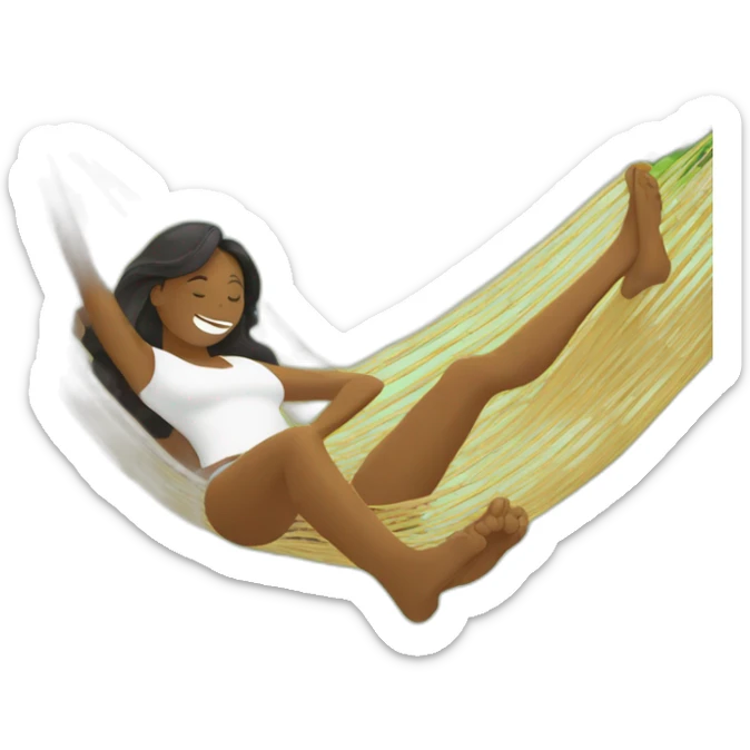 a man is laying in hammock and a woman is fanning him with palm leaves sticker