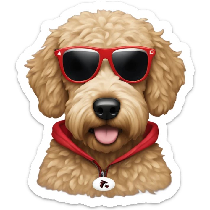 Golden doodle wearing Atlanta Falcons hoodie with shades  sticker