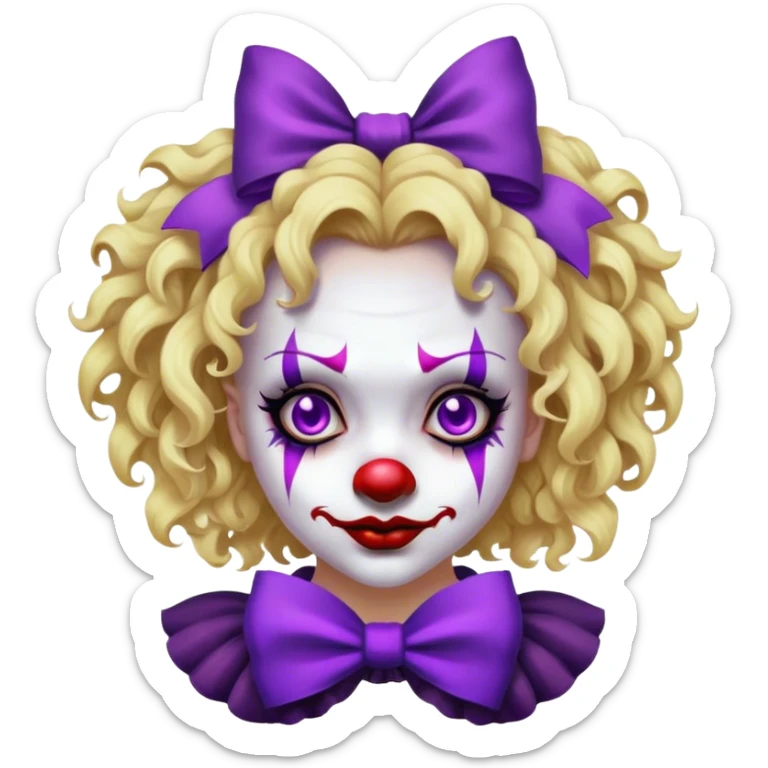 Very scary dark evil clown, girl with blonde short curly hair with purple bow in hair  sticker