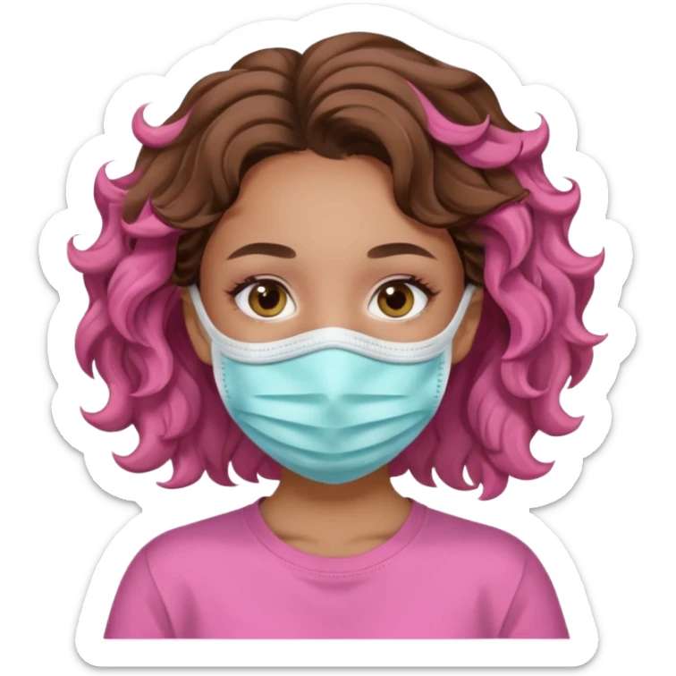 lightskin girl having a spa day with face mask and pink shirt and brown wavy hair  sticker