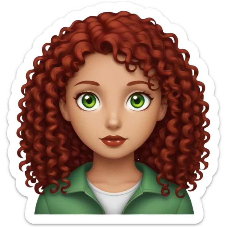 Girl with dark red curly hair and green eyes and white but tan skin sticker