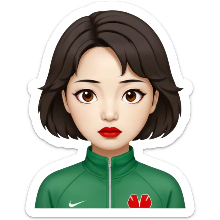 Han Mi-nyeo : Age: Late 60s
Appearance: A crazy woman with many wrinkles face, very messy dark brown hair and dramatic red lipstick.
Outfit: Green player tracksuit sticker