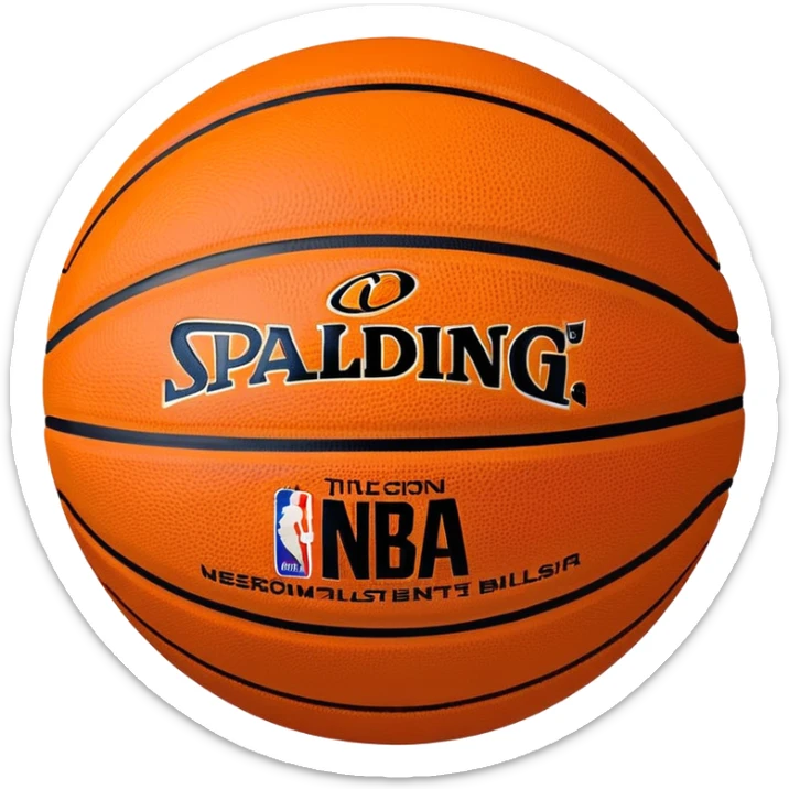Ultra minimalist orange basketball with tiny NBA and Spalding logos, just simple black lines, no details, iOS emoji style sticker