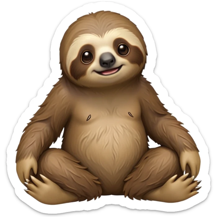 cinematic-sloth-realistic-full-body-sitting-emoji,-long-curved-claws-clinging,-thick-shaggy-brown-fur-slightly-ruffled,-head-tilted-dramatically,-slow-blinking-eyes-filled-with-serene-wisdom,-simplified-yet-realistic-focused-features,-highly-detailed,-glowing-with-an-almost-sarcastic-glow sticker