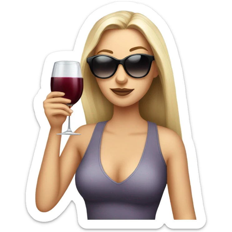 White girl wearing sunglasses holding one glass of wine smoking  sticker