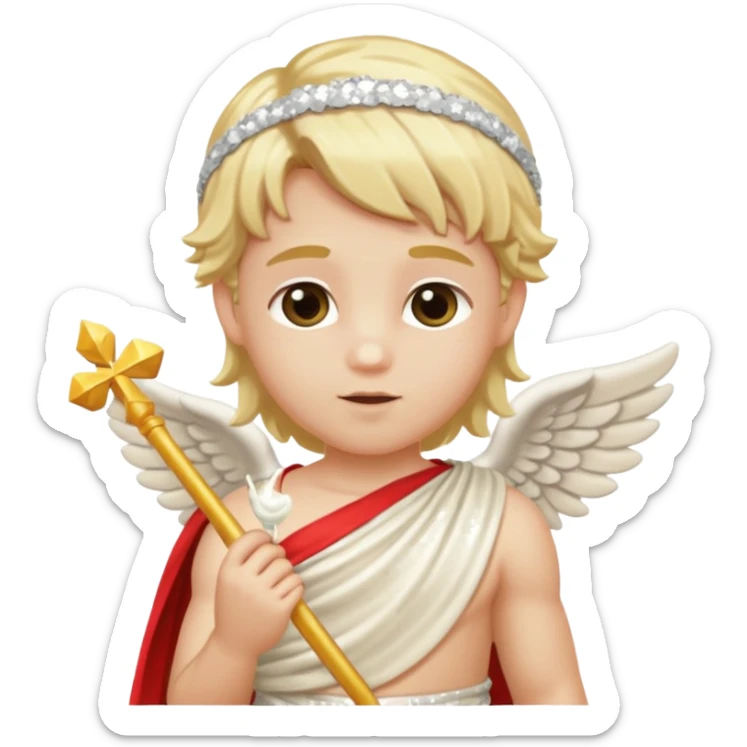 Cupid Love God with long blonde hair, cream sequin toga sticker