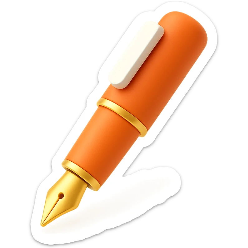 Hermès-style fountain pen, 3D, orange lacquer, gold trim, luxury, elegant, no text sticker