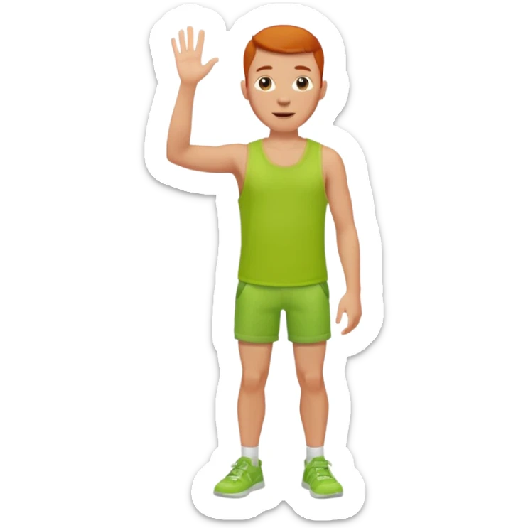 full silhouette of a redhead man with a buzzcut, wearing a lime tanktop and shorts, waving sticker